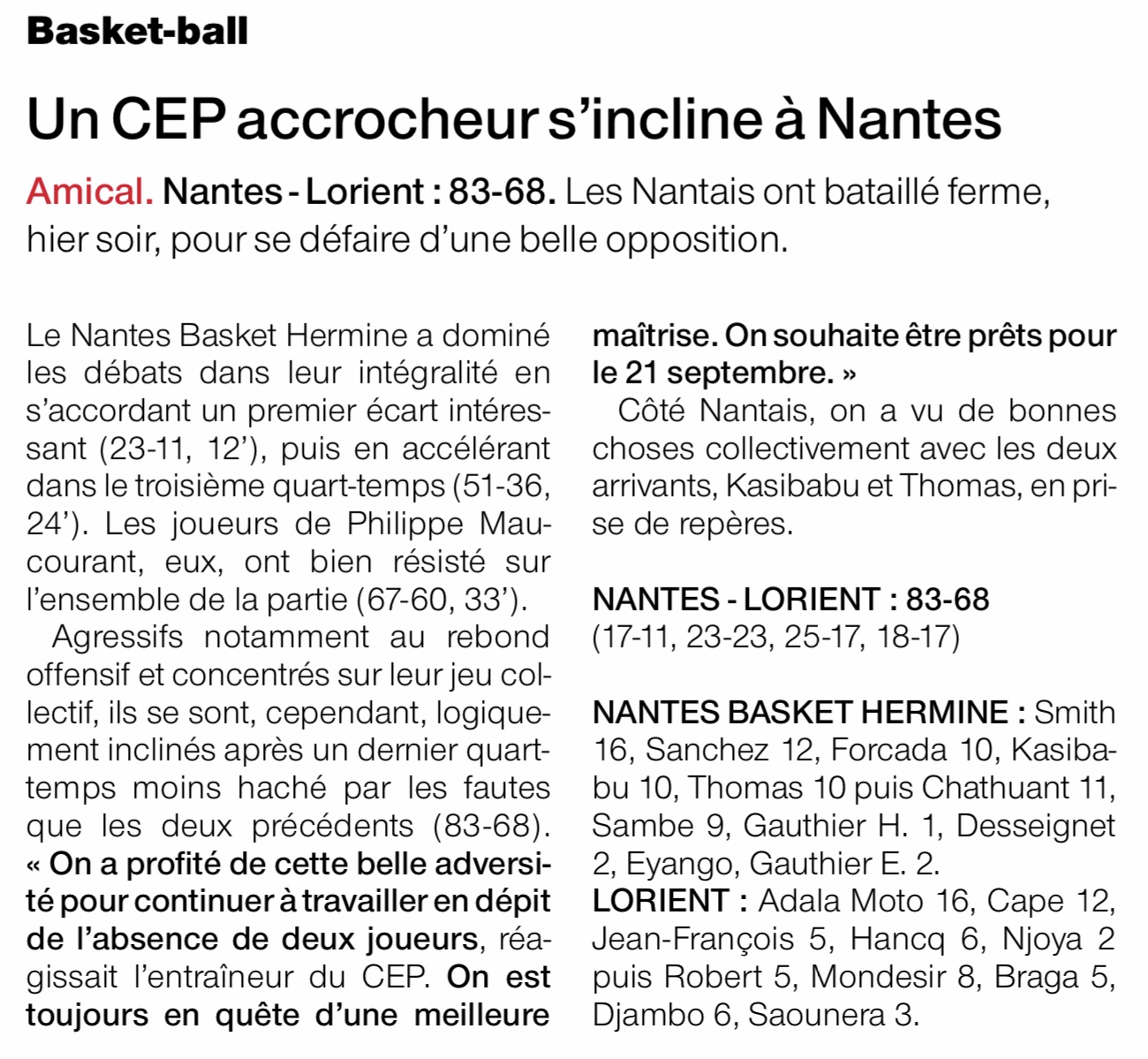 Nantes 83 CEP Lorient 68